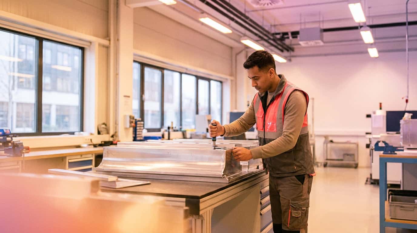 An aluminium manufacturing facility with workers inspecting finished product - representing Digileads' industrial client work