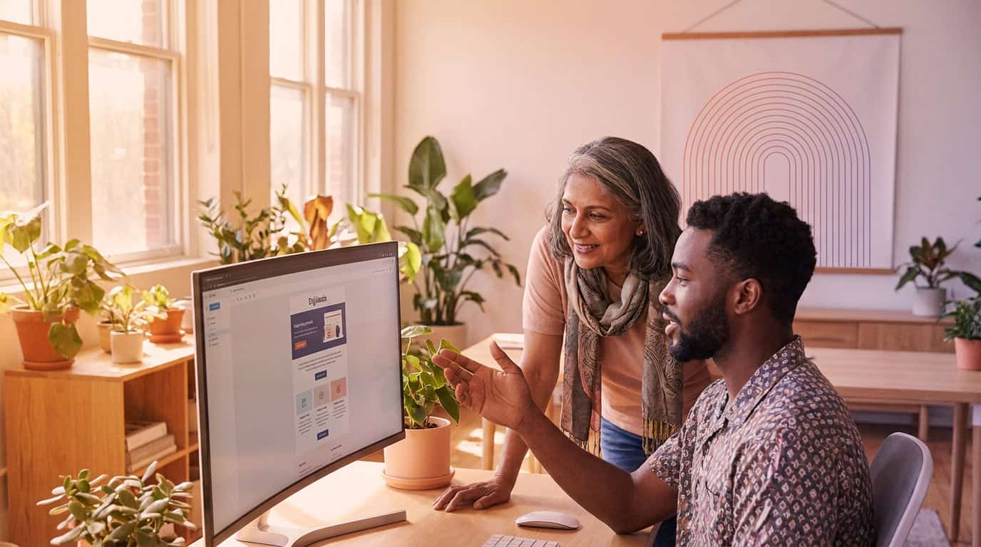 Marketing team planning an email campaign calendar together