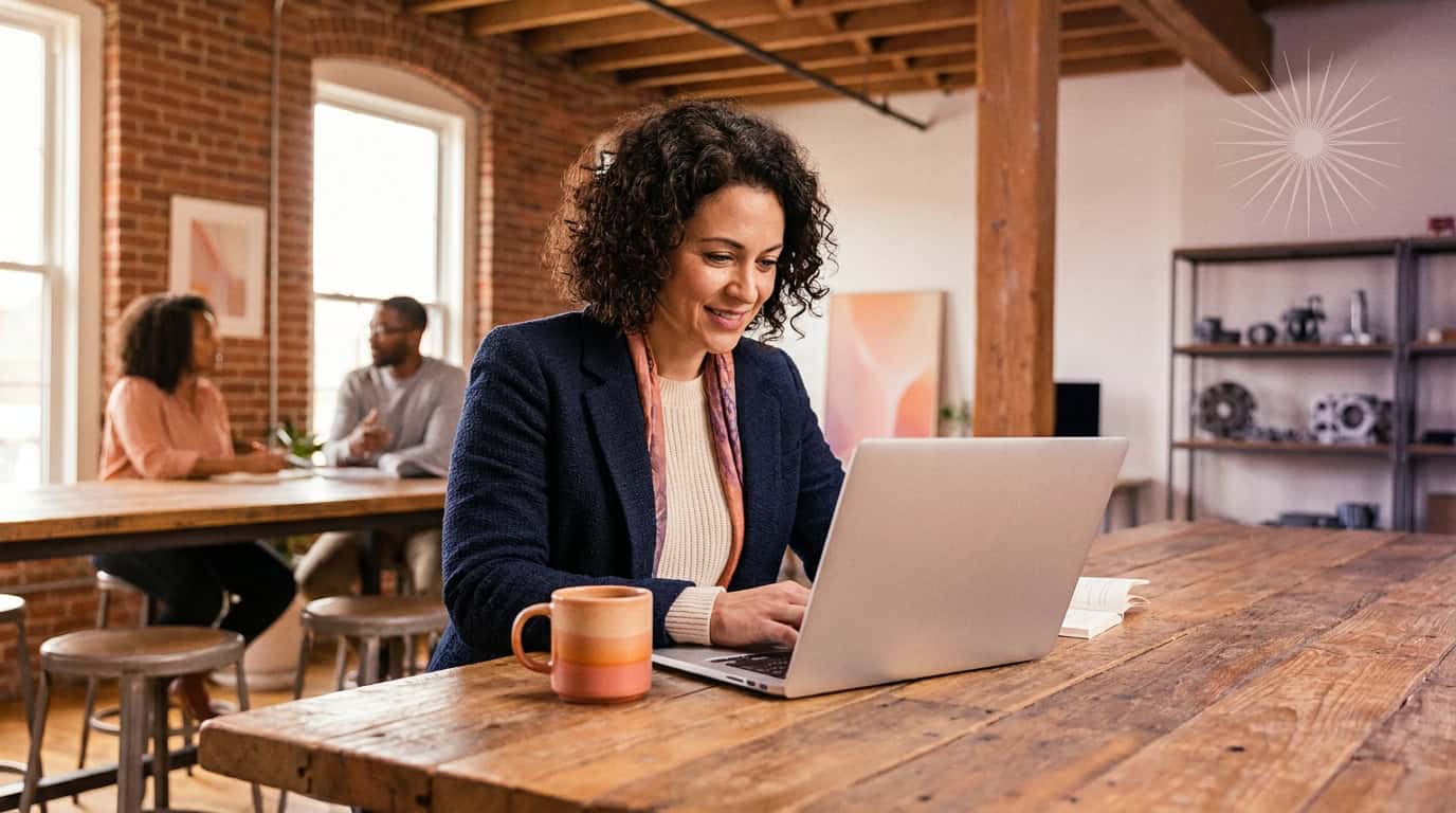 Business owner reading industry articles on a laptop while researching suppliers