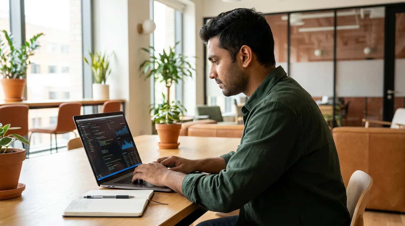Analyst auditing website conversion tracking on a laptop