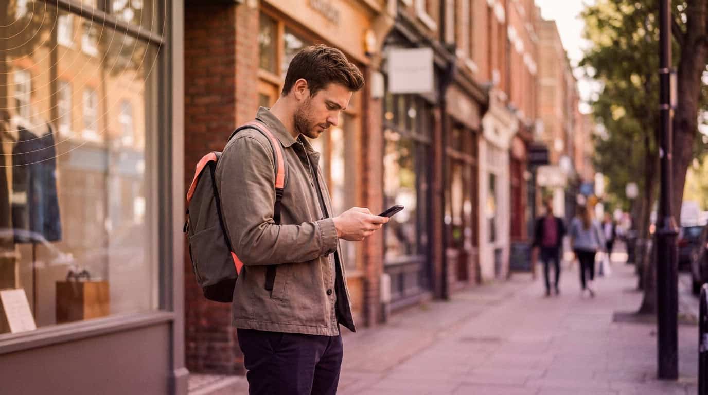 Customer comparing nearby businesses on a phone map