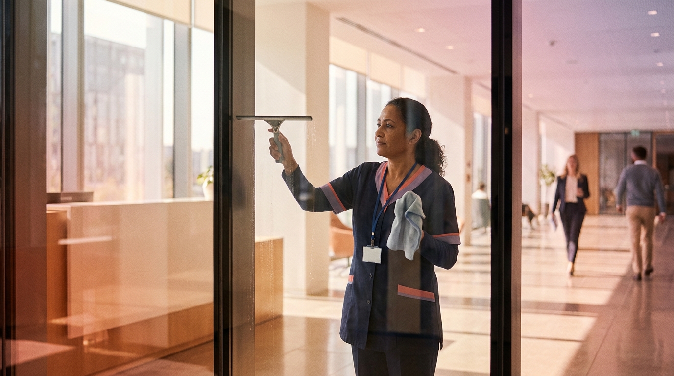 Professional cleaner at work in a modern office
