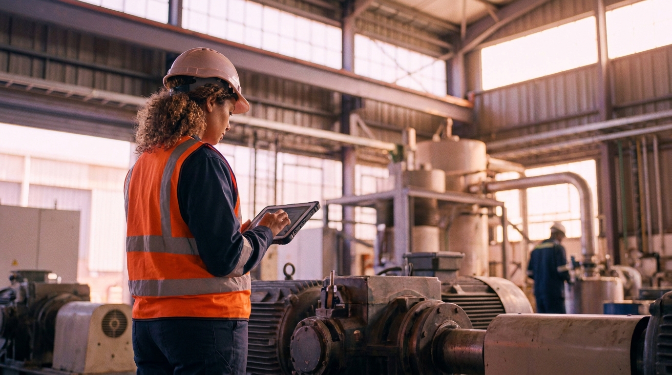 Safety officer checking equipment at an industrial plant