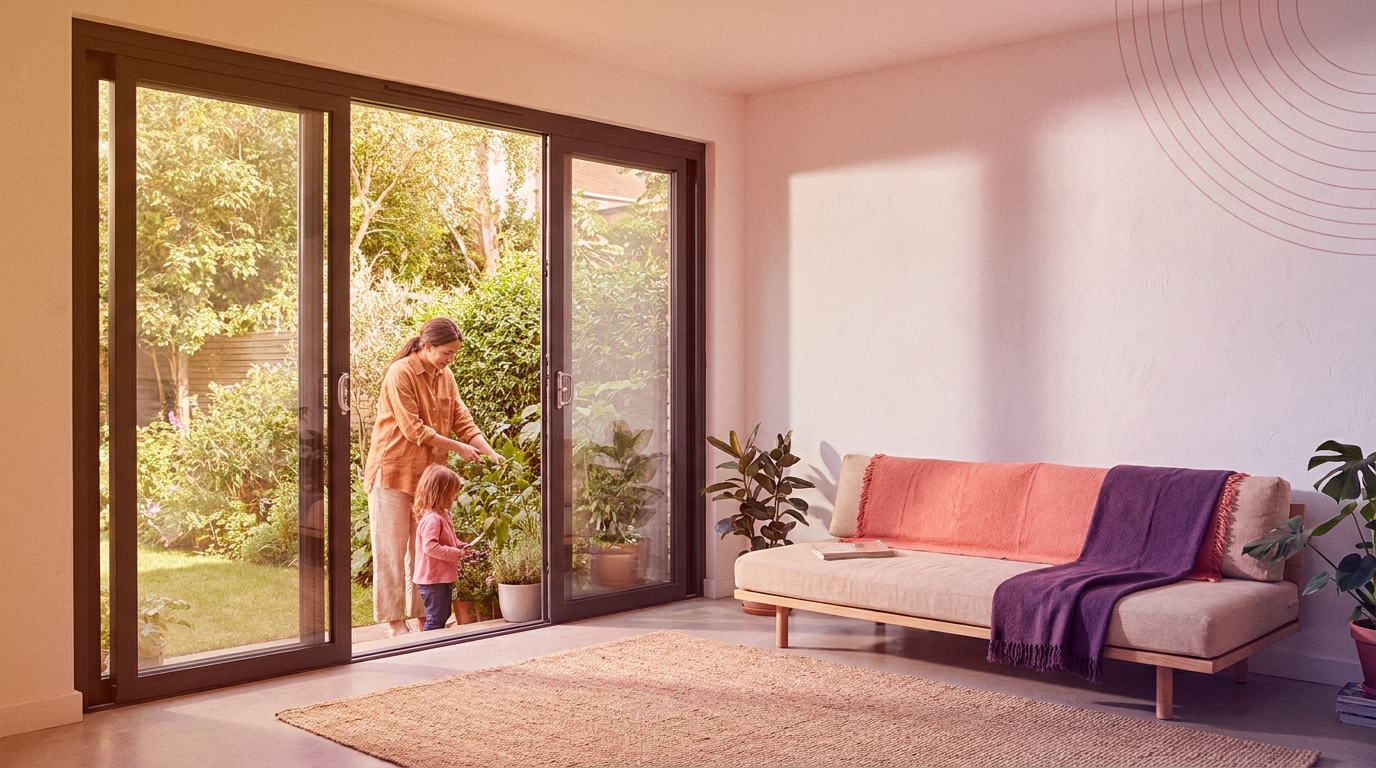 Modern aluminium windows and sliding doors in a bright home