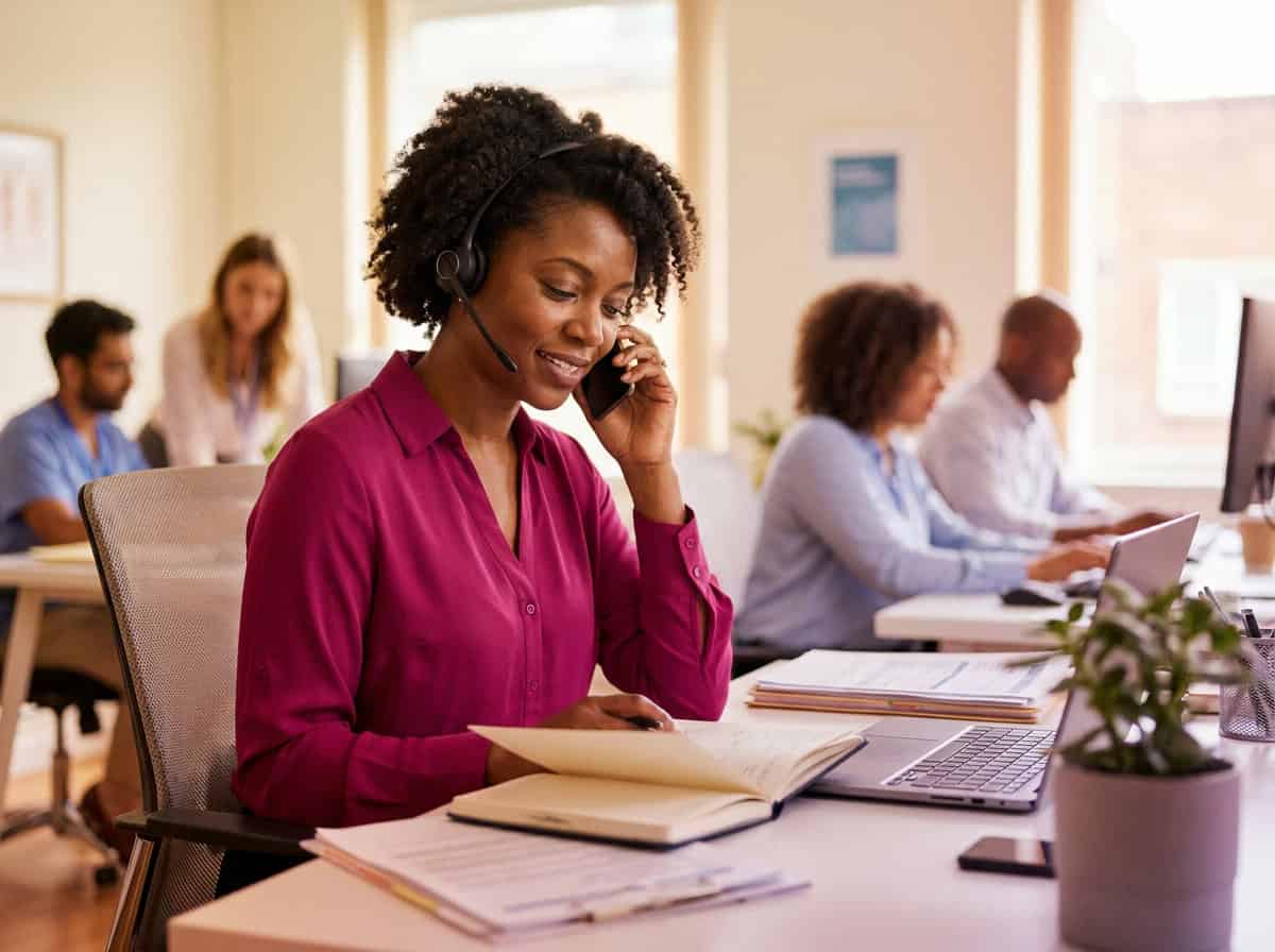 Healthcare team member following up new patient leads by phone